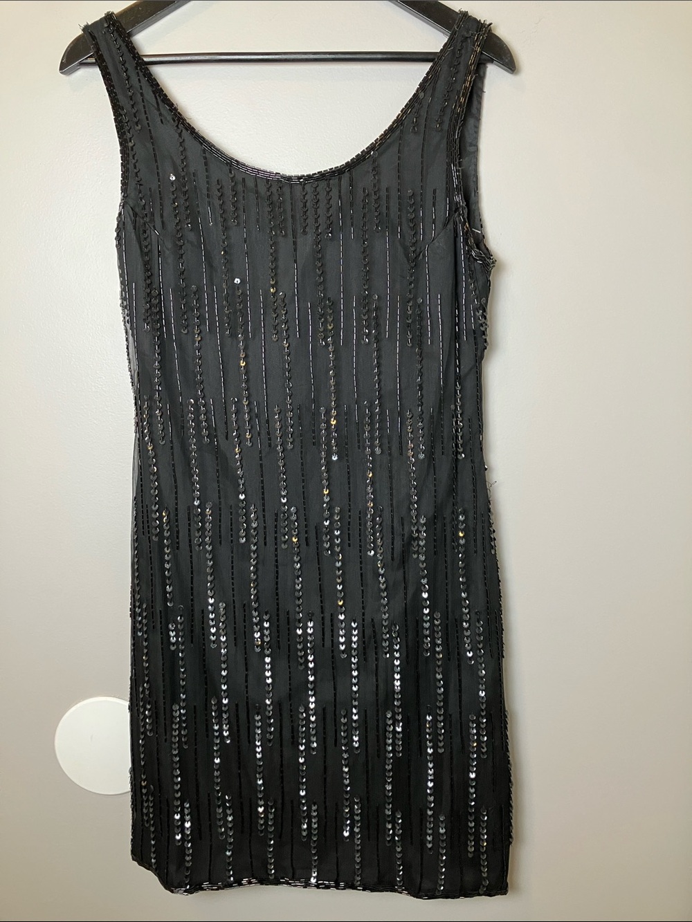Vintage Laurence Kazar Black Silk Sequin Dress Size Large Evening Cocktail Glam